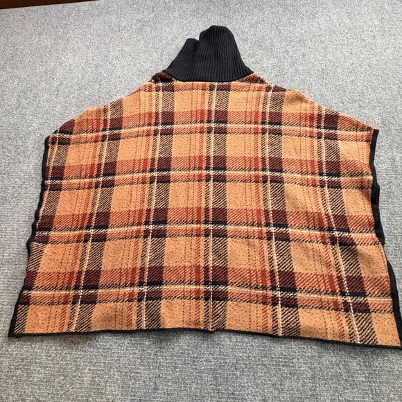 Tahari Sweater Cape Womens L XL Brown Plaid Dolman Sleeve Blanket Poncho Zip‎ Up - Picture 7 of 12